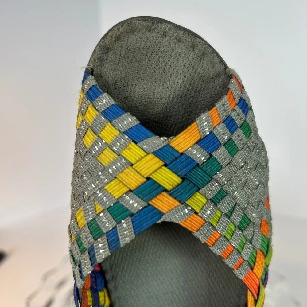 Bernie Mev Woven Mary Jane Wedge Comfort Shoes Rainbow‎ Metallic Size 37